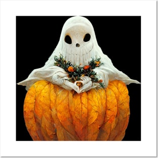 Ghost holding a pumpkin in his hands Posters and Art